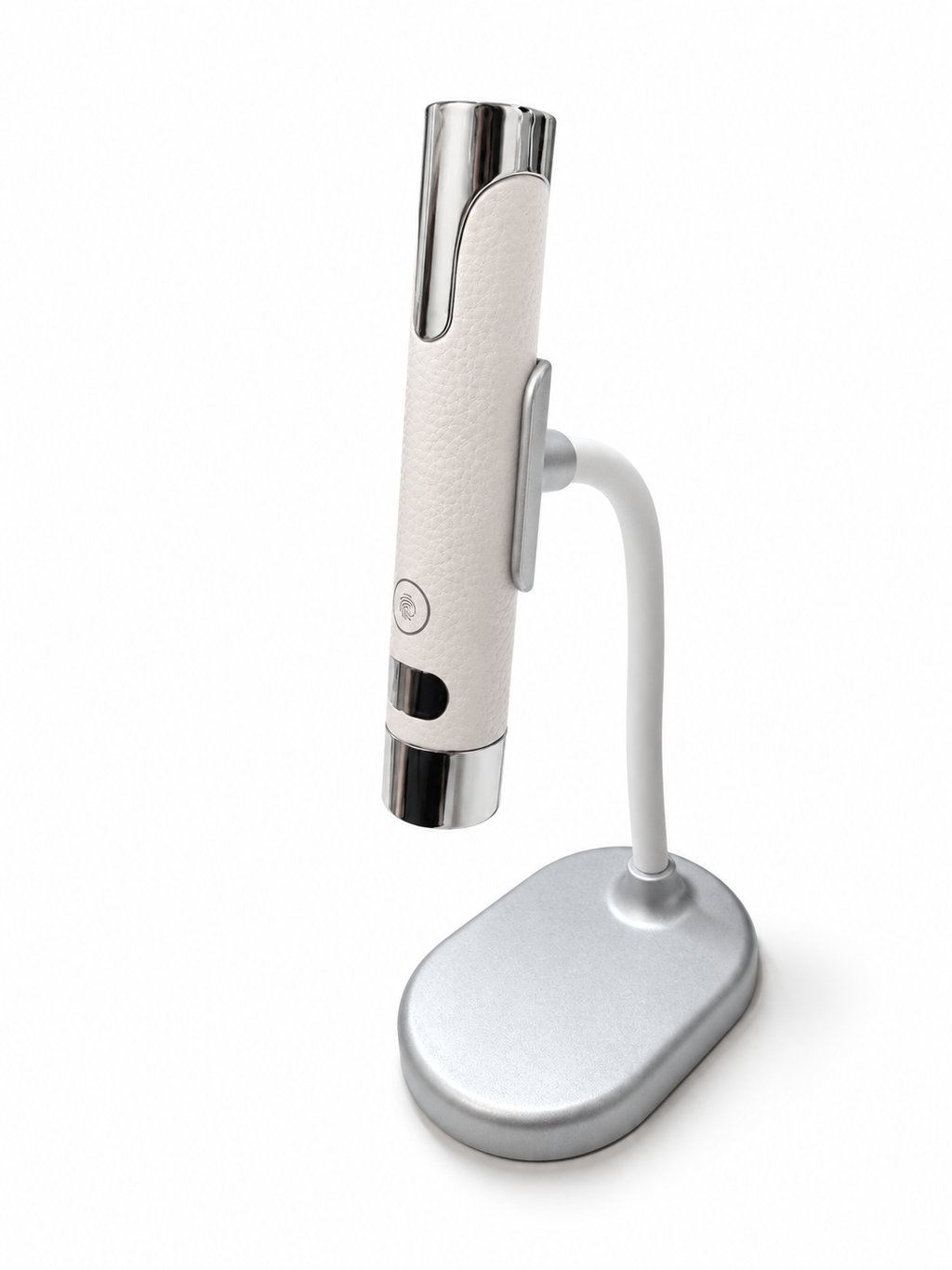 Vista lateral de lámpara UV LED portátil con soporte