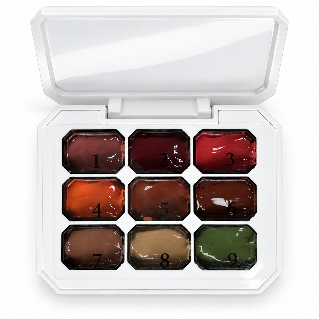 Paleta Pat Pat Gel Maroya Pro de 9 colores, abierta, fondo blanco