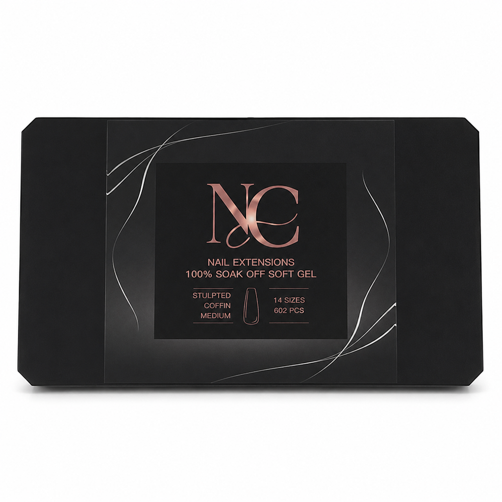 Maroya Pro soft gel tips Sculpted Coffin Medium, caja de 602 piezas y 14 tamaños